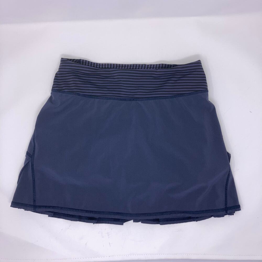 Lululemon Run Pace Setter Skirt Skort Ruffle Tennis Golf Sz 2 Stripe Cadet Blue - Picture 4 of 16